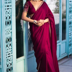 Satin Embroidery Saree